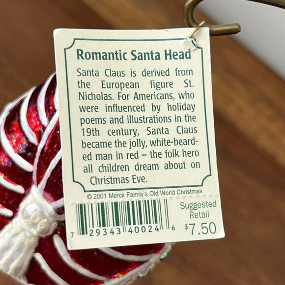 Old World Christmas Romantic Santa Head Blown Glass Ornament 2001 Hearts #40024 - Picture 9 of 10